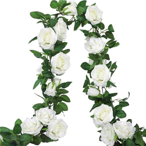 3pcs 19.5ft Artificial Floral Garland with White Rose, Fake Vines Silk Flower - Picture 1 of 6